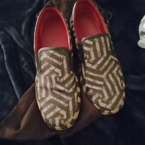 Gucci black and read leather loafers